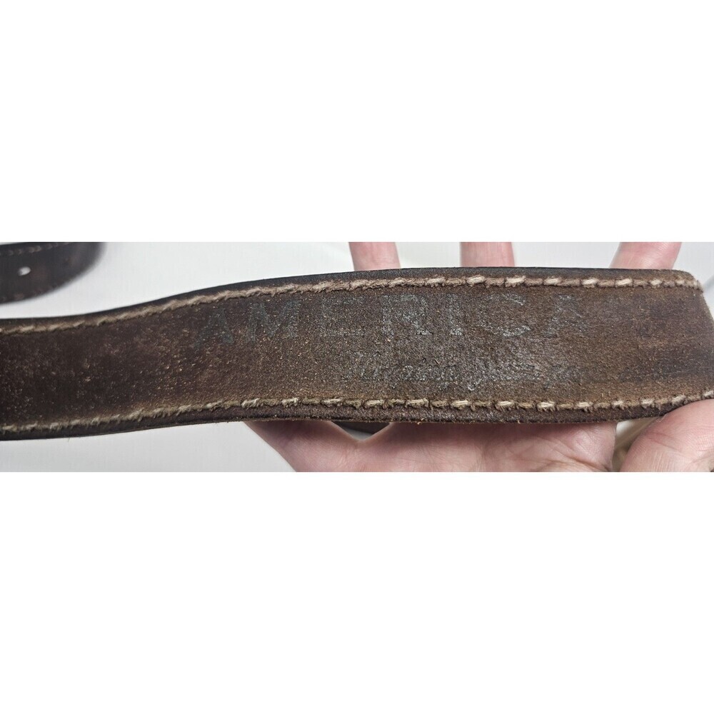American Eagle Brown Leather Mens Belt Eagle Size 32 Y2k Classic Stitched - Picture 9 of 14